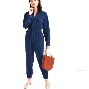 Madewell Lightspun Tapered Leg Jumpsuit Coastal Blue